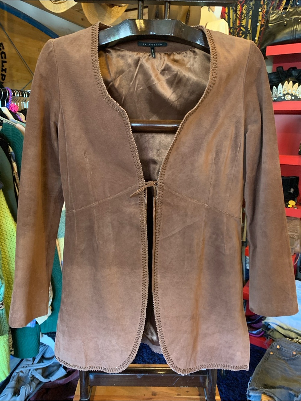 Suede Tie-Front Jacket - Brown